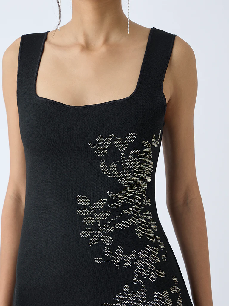 Wardrobe Black Embellished A-Line Dress (S)