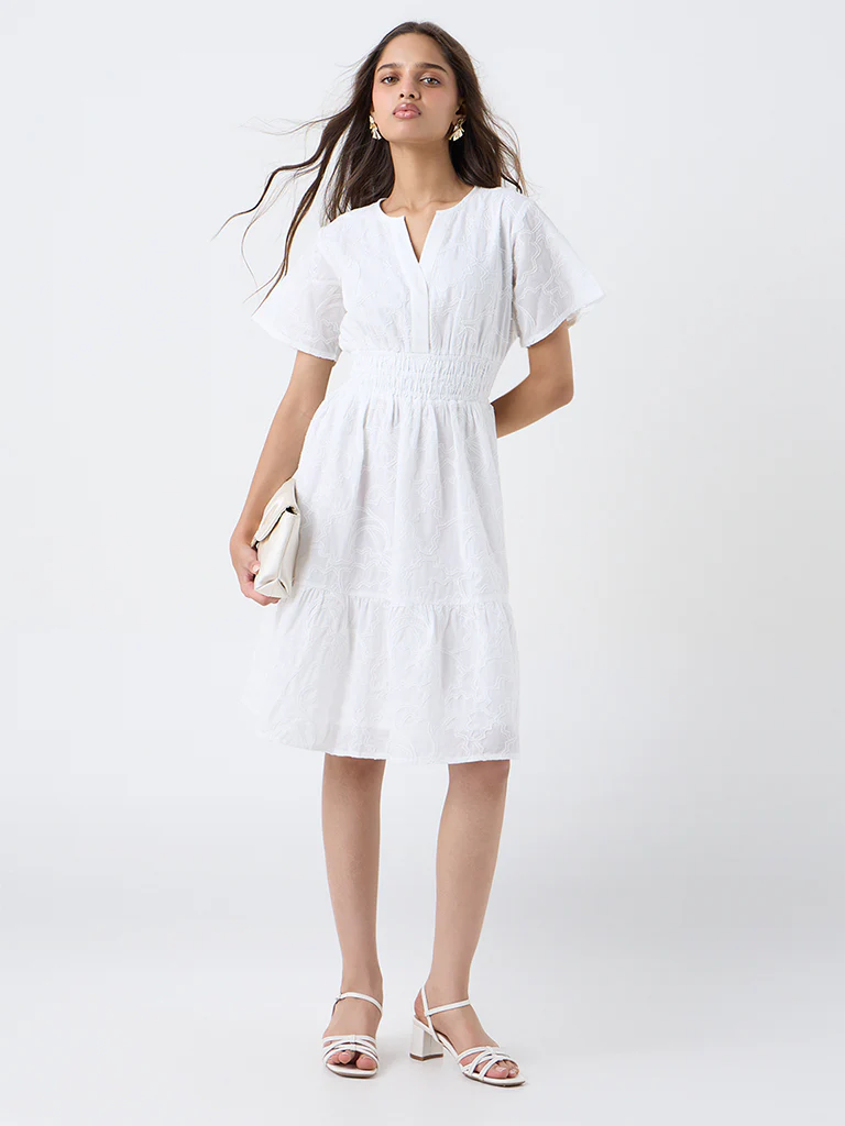 LOV White Embroidered Tiered Dress (S)