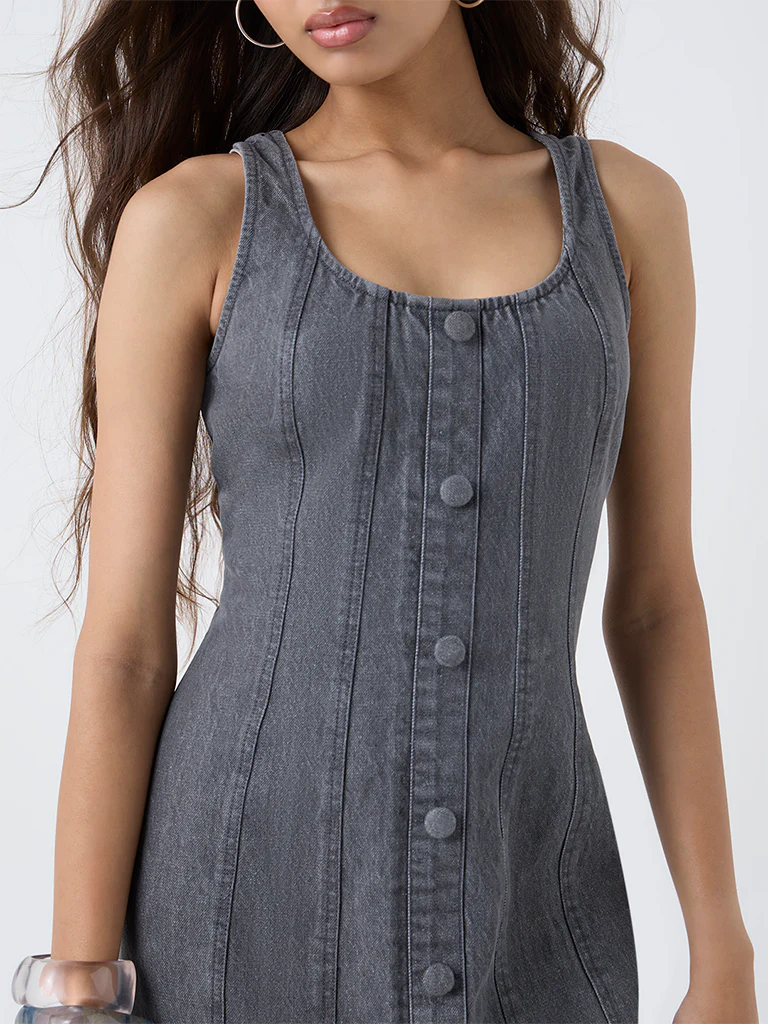 LOV Grey Denim A-Line Dress (S)