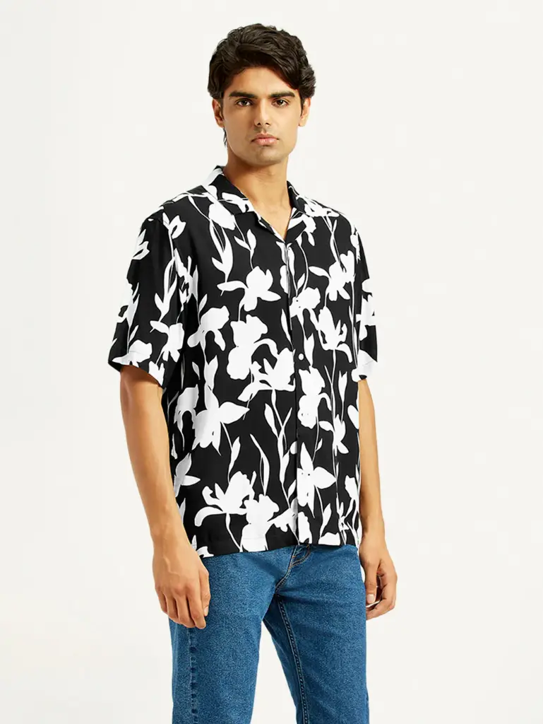 Men's Floral Black Camp Shirt