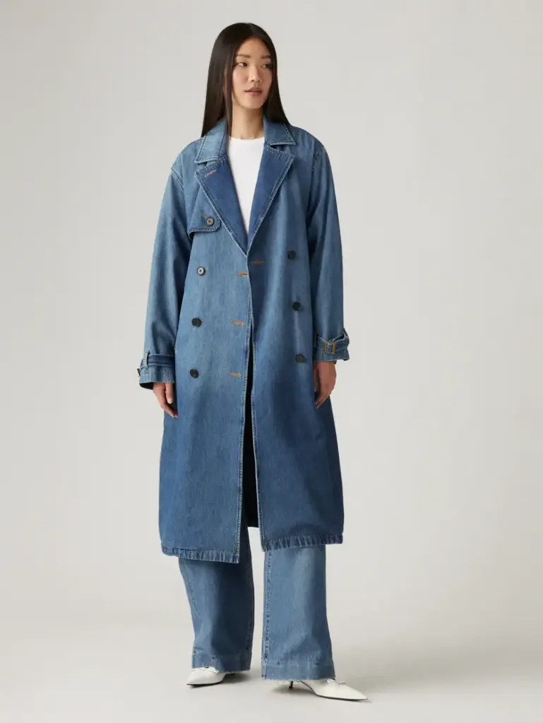 Women's Solid Blue Denim Trench Coat (S)