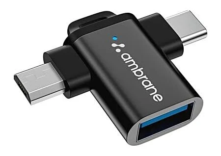 Ambrane 2 In 1 OTG Adapter Black Type-C & Micro USB To USB 3.0 Support