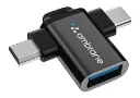 Ambrane 2 In 1 OTG Adapter Black Type-C & Micro USB To USB 3.0 Support